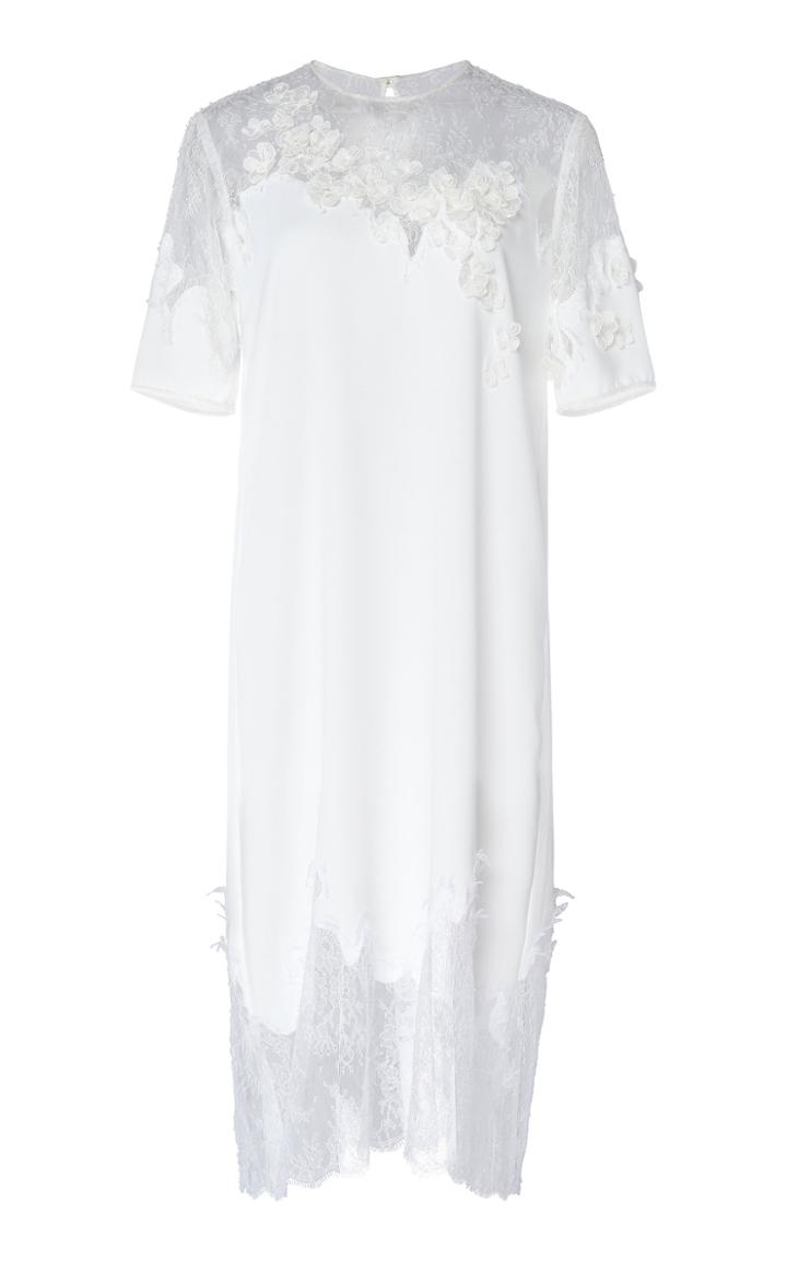 Costarellos Illusion-neckline Crepe And Lace Midi Shift Dress