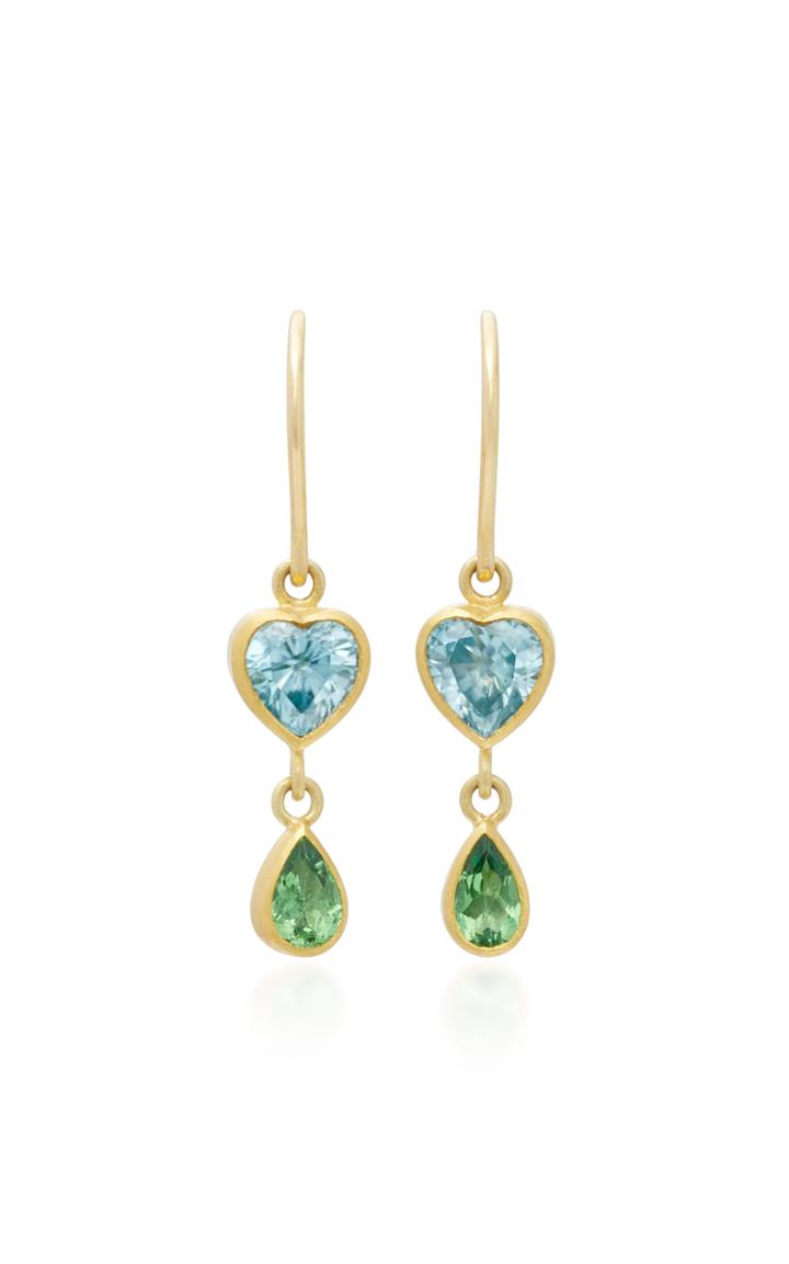 Mallary Marks Bonbon 18k Gold Blue Zircon And Tsavorite Earrings