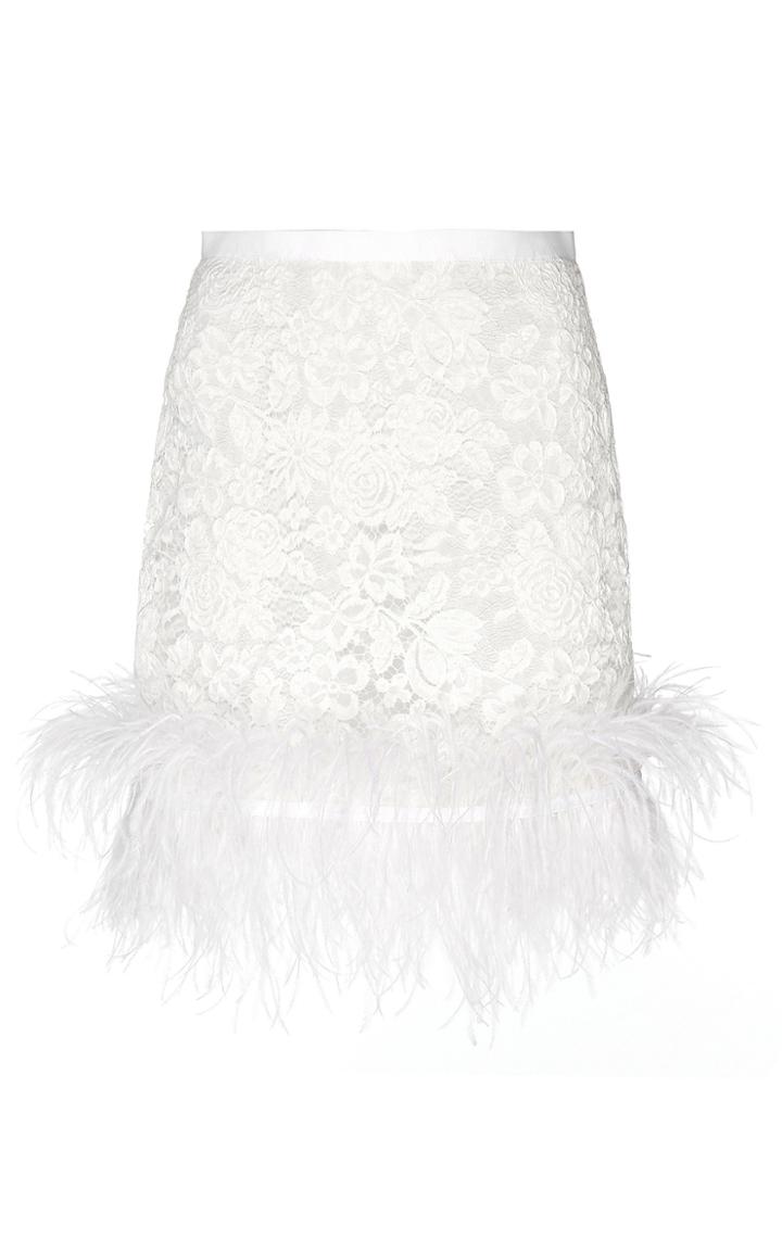Moda Operandi Huishan Zhang Ro Feather-trim Chantilly Mini Skirt Size: 6