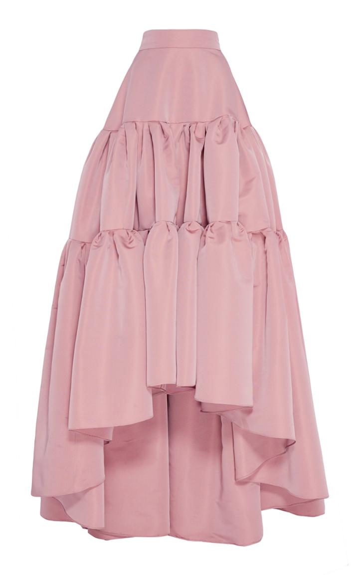 Reem Acra Specialorder-tiered Silk Faille High Low Skirt-kr