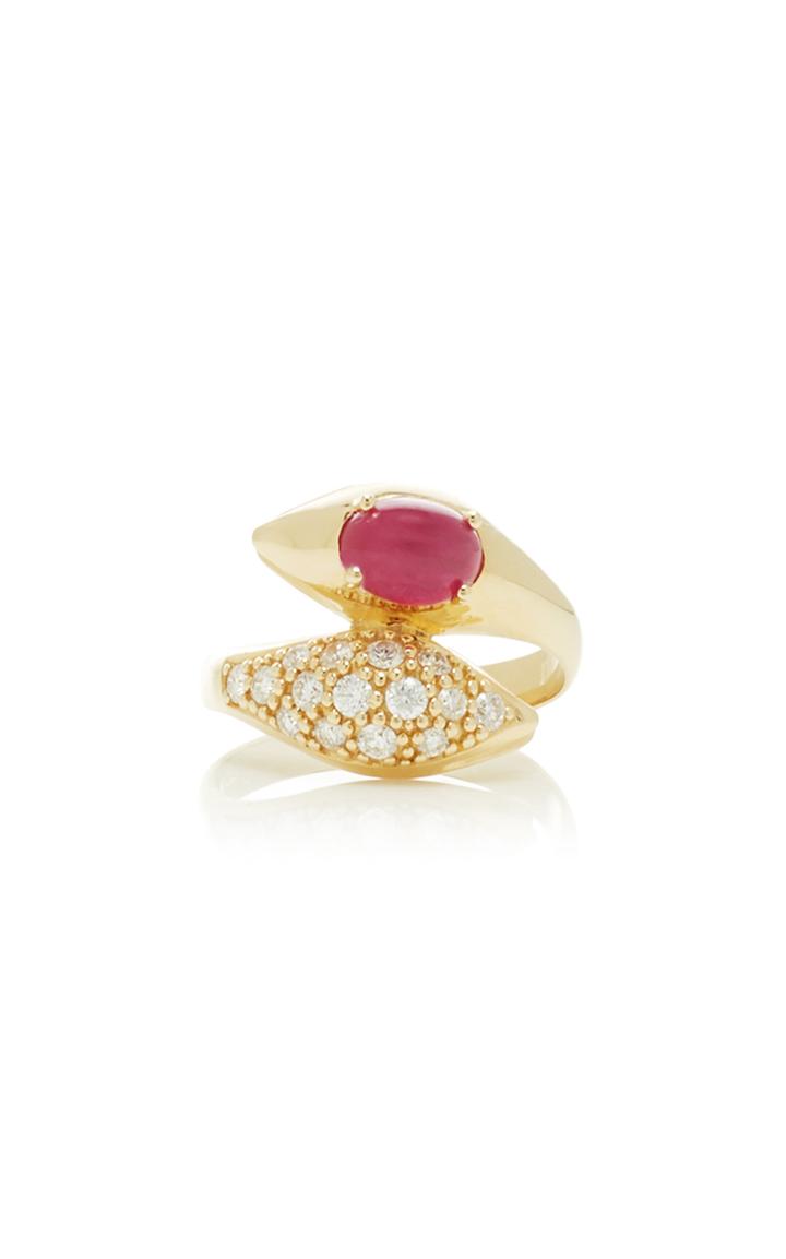 Sydney Evan Double Snake Head Ring With Cabachon Pave