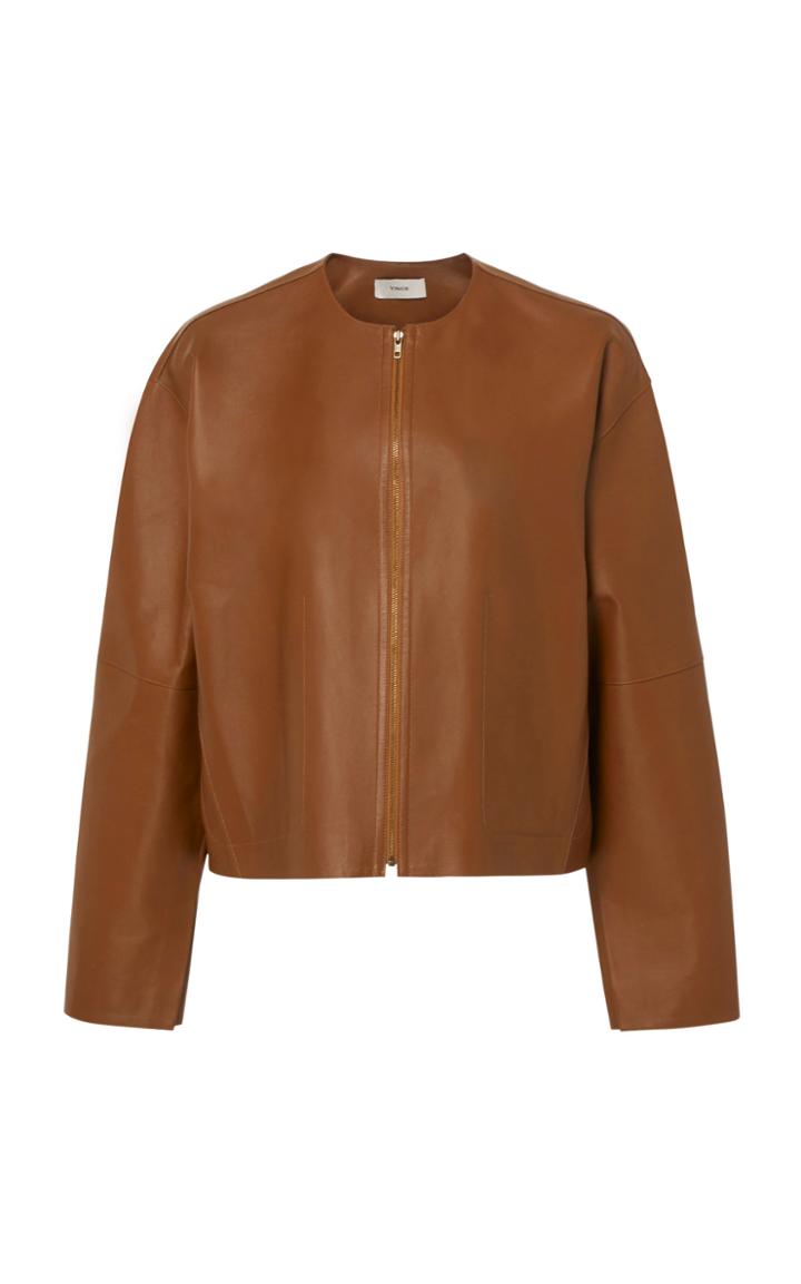 Vince Cropped Collarless Leather Jacket