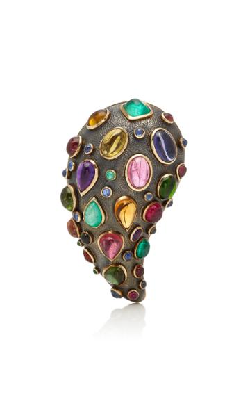 Mahnaz Collection Oxidized Sterling Silver 18k Gold And Multi-stone Brooch