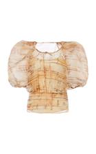 Moda Operandi Moschino Printed Silk Puffed Sleeve Sheer Silk Top Size: 36