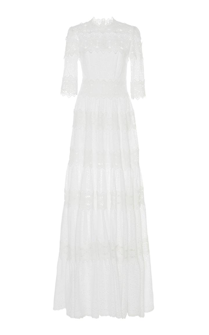 Costarellos Tiered Broderie Anglais Cotton-blend Gown