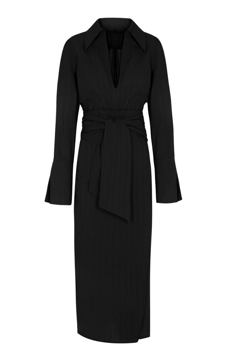 Usisi Margherita Belted Pinstriped Cotton Midi Dress Size: Xs