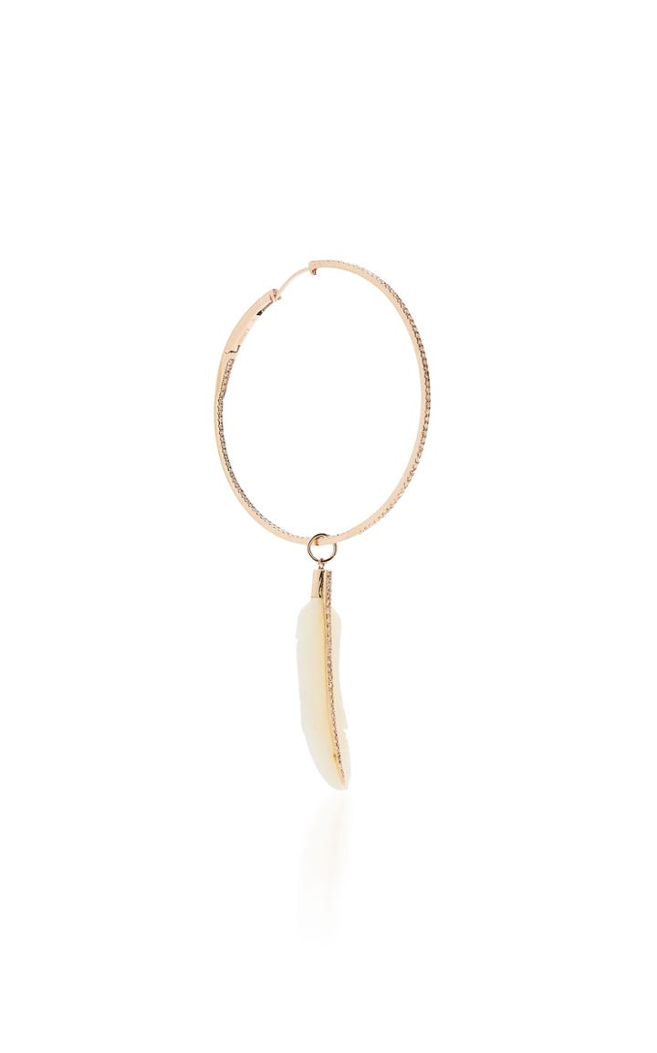Jacquie Aiche Single Large Diamond Hoop With Pave Diamond Medium Bone Feather Charm