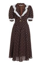 Moda Operandi Alessandra Rich Polka Dot Silk Dress With Collar & Ruffle Details