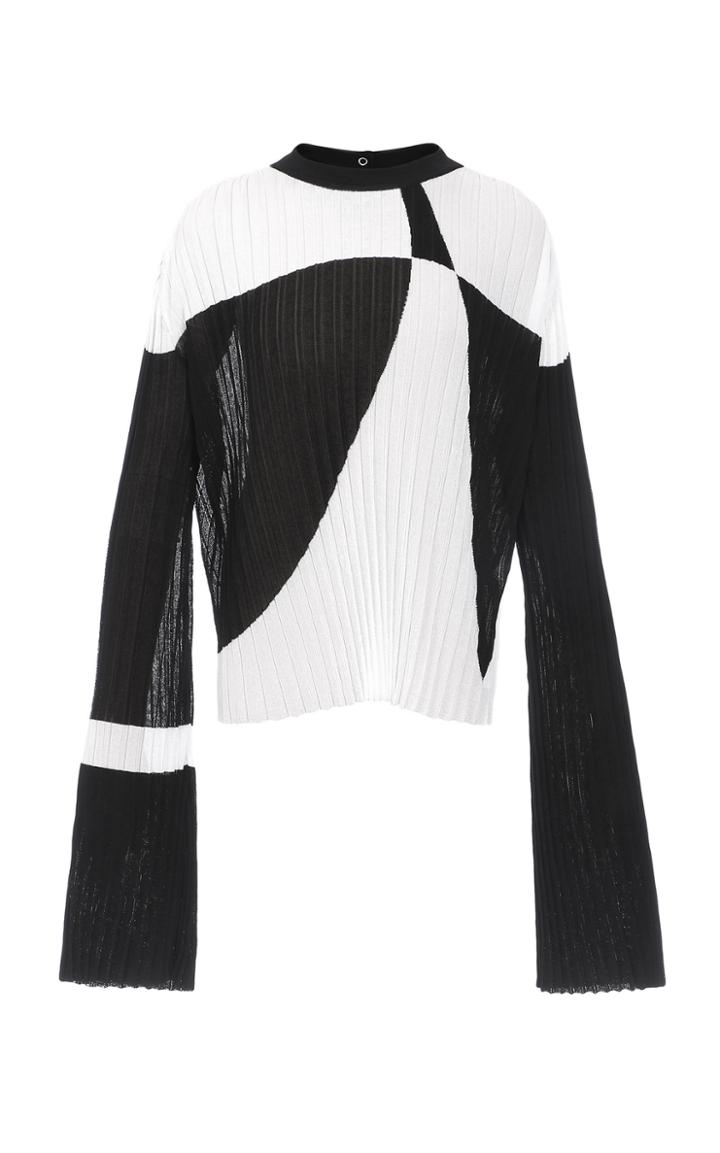 Moda Operandi Balmain Two-tone Pleated Jacquard-knit Top Size: 36