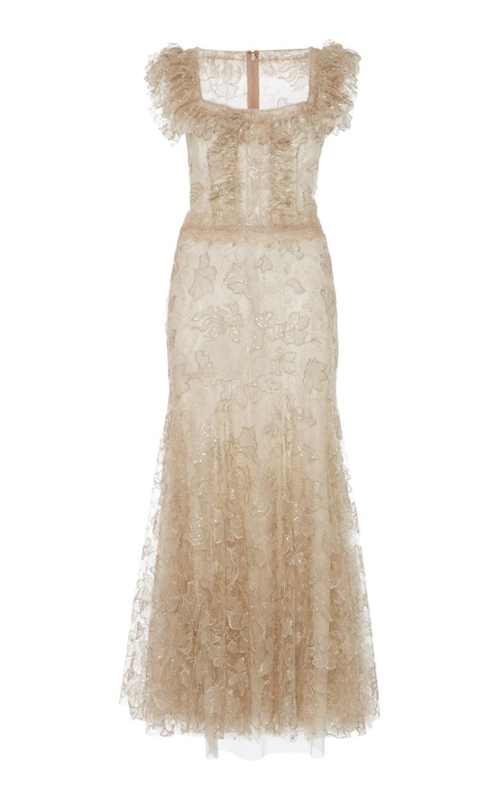 Costarellos Ruffled Square Neck Midi Dress