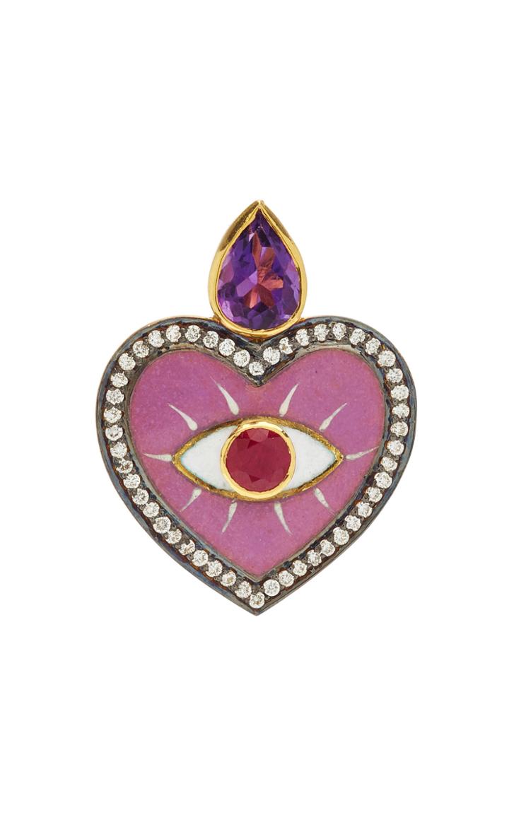Moda Operandi Holly Dyment 18k Yellow Gold Lilac Enamel Evil Eye Heart Charm
