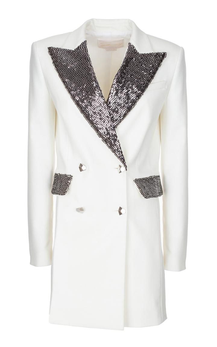 Genny Sparkle Lapel White Blazer