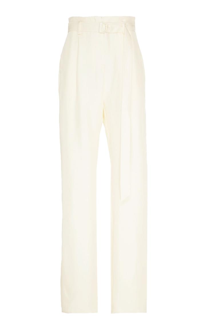 Moda Operandi Lapointe Belted Pleated Silk Twill High-rise Wide-leg Trousers