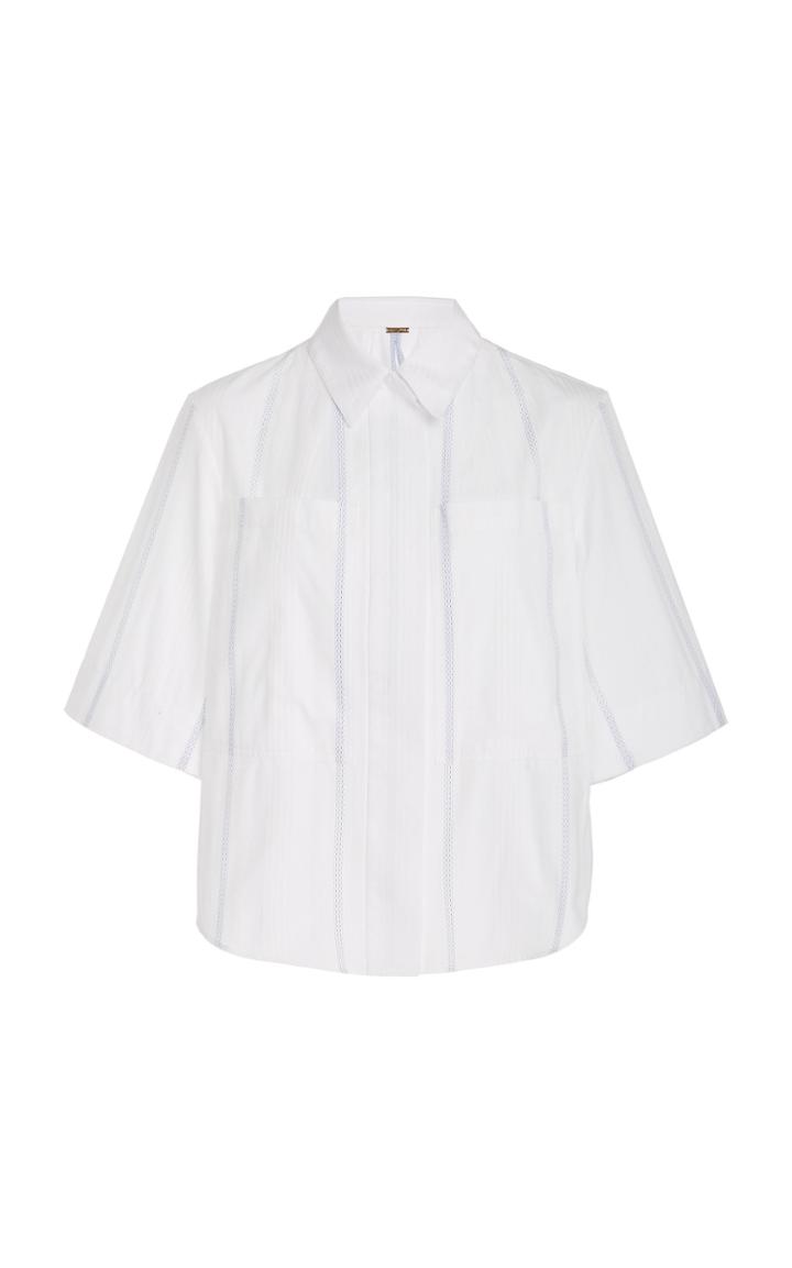 Adam Lippes Box Pleat Striped Cotton Top