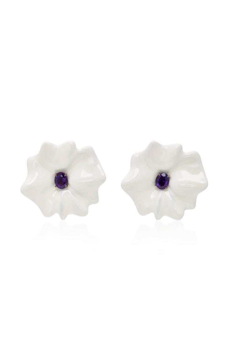 Sabbadini White Gold And Amethysts Flower Earrings