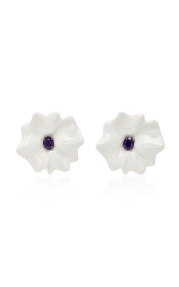 Sabbadini White Gold And Amethysts Flower Earrings