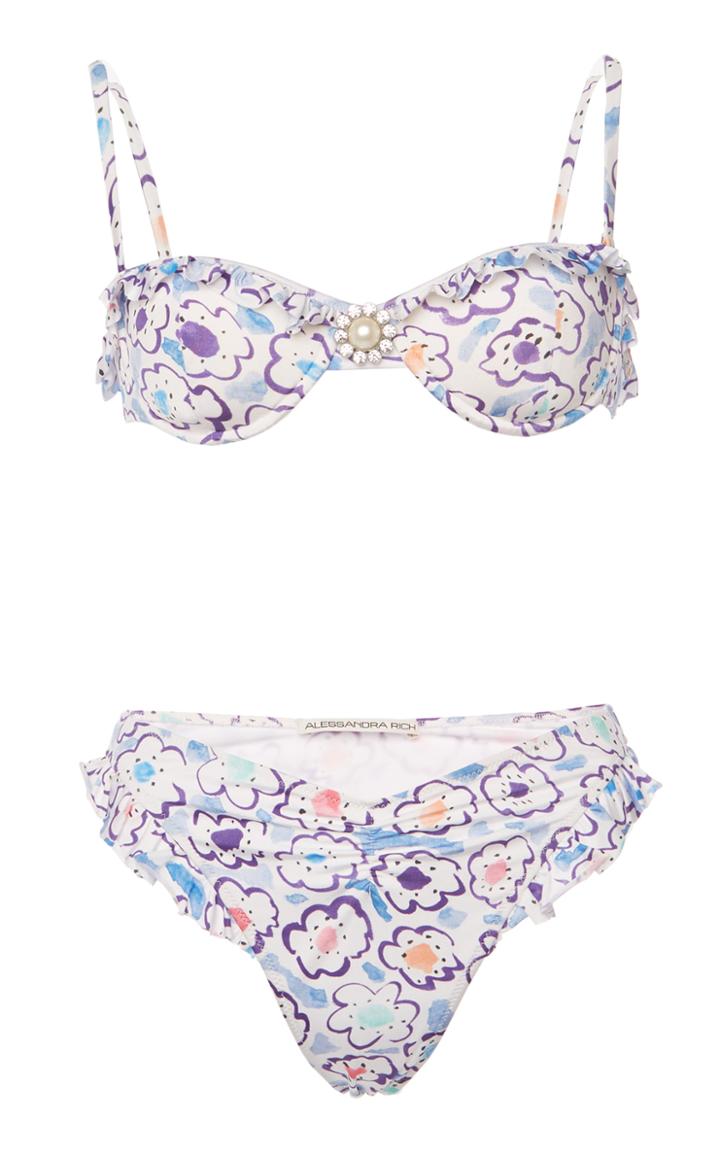 Moda Operandi Alessandra Rich Watercolor-printed Lycra Bikini