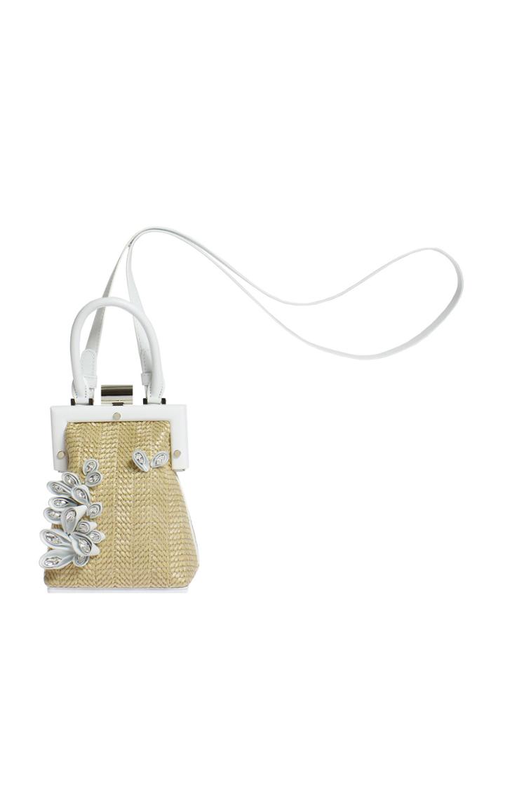 Perrin Paris La Minaudiere Floral- Embellished Raffia Bag