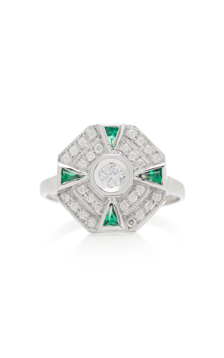 Melis Goral Paris 18k White Gold, Diamond And Tsavorite Ring