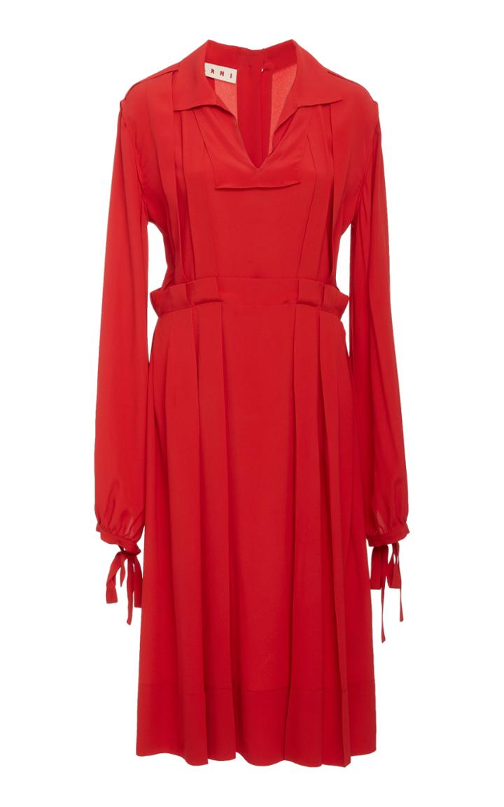 Marni Washed Crepe Long Sleeve Dress