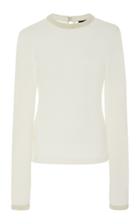 Brandon Maxwell Pearl Trimmed Long Sleeved Top