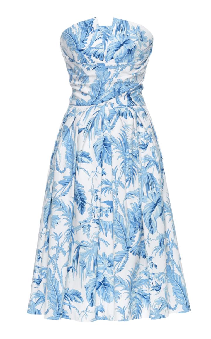 Lena Hoschek Adriana Strapless Floral-print Cotton Dress
