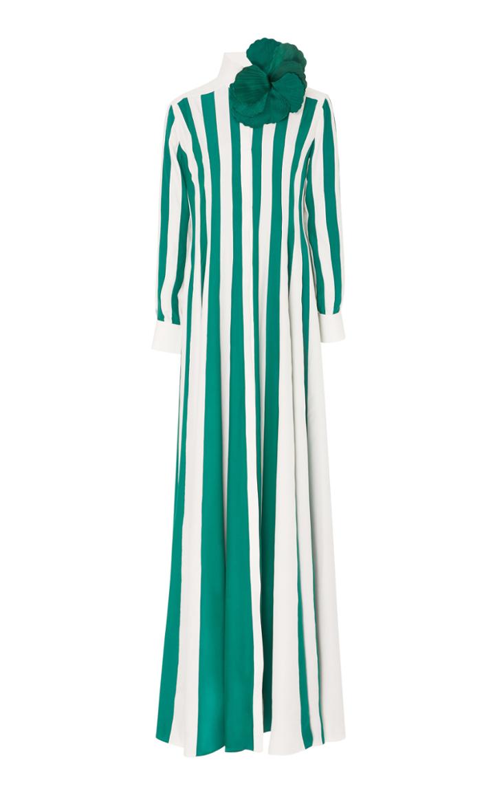 Esme Vie M'o Exclusive Venezia Striped Silk Dress With Brooch