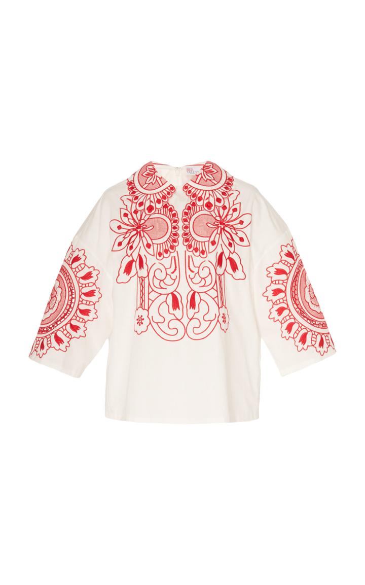Moda Operandi Red Valentino Embroidered Poplin Top Size: 36