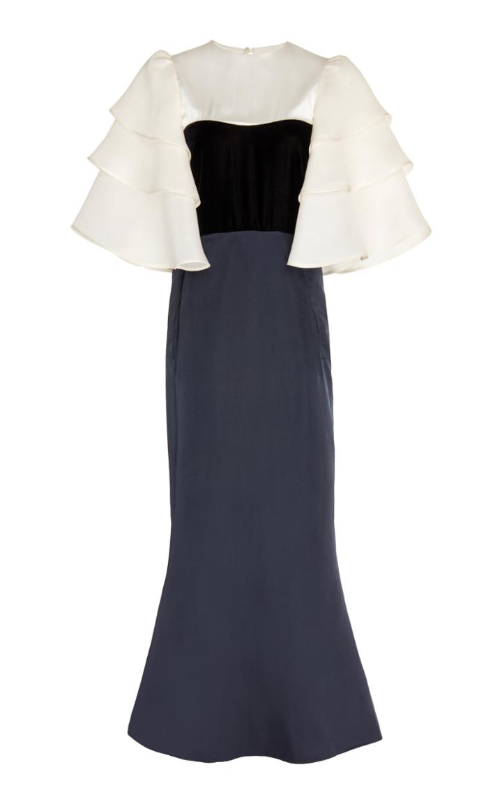 Rebecca De Ravenel Color-blocked Ruffled Silk Dress