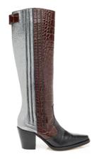 Ganni Paneled Croc-effect Leather Knee Boots Size: 36