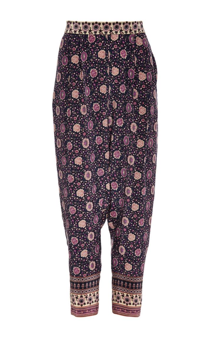 Sea Bohemian Border Print Silk Harem Pant