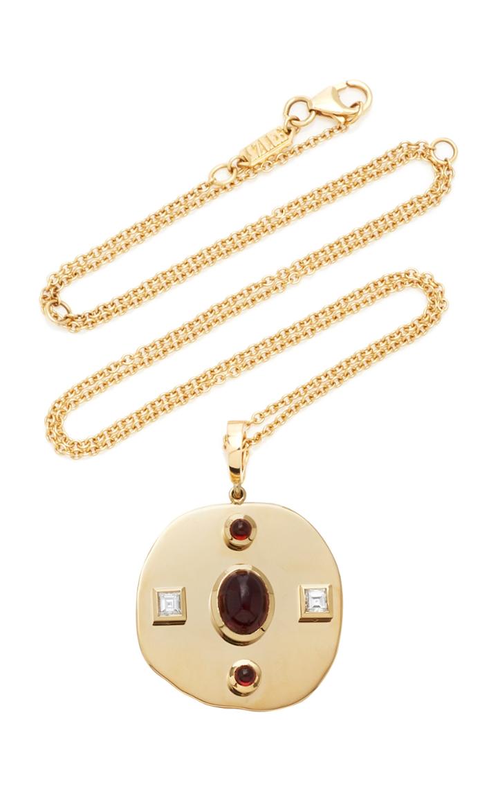 Moda Operandi Azlee Modern Byzantine Rhodolite And Diamond Large Coin Necklace