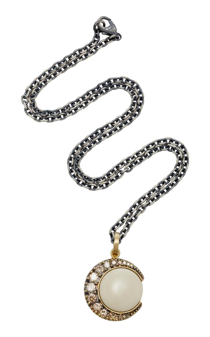 Sylva & Cie White Stone Crescent Moon Pendant