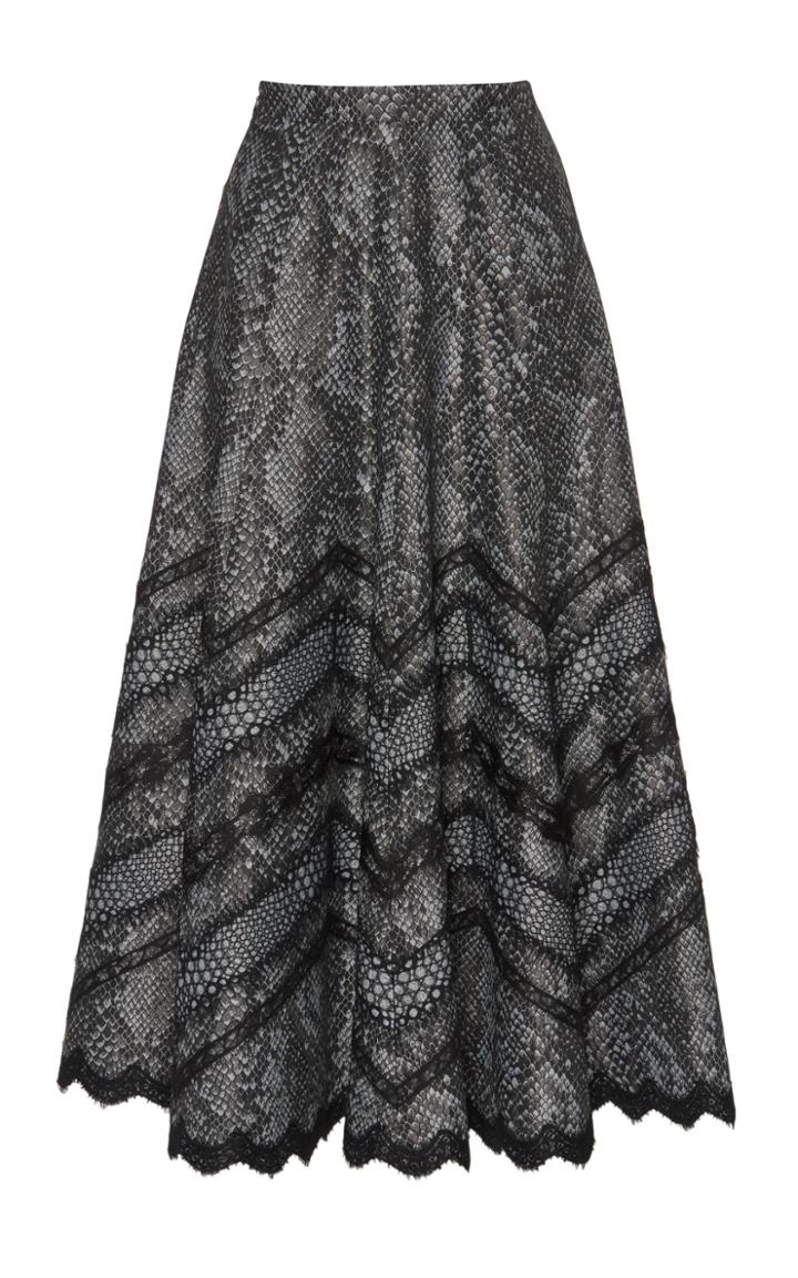 Andrew Gn Lace-trimmed Python Print Skirt