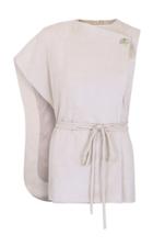 Amal Al Mulla Ivory Two Piece Wrap Around Layered Top With A Prehnite Green Stone Detailing