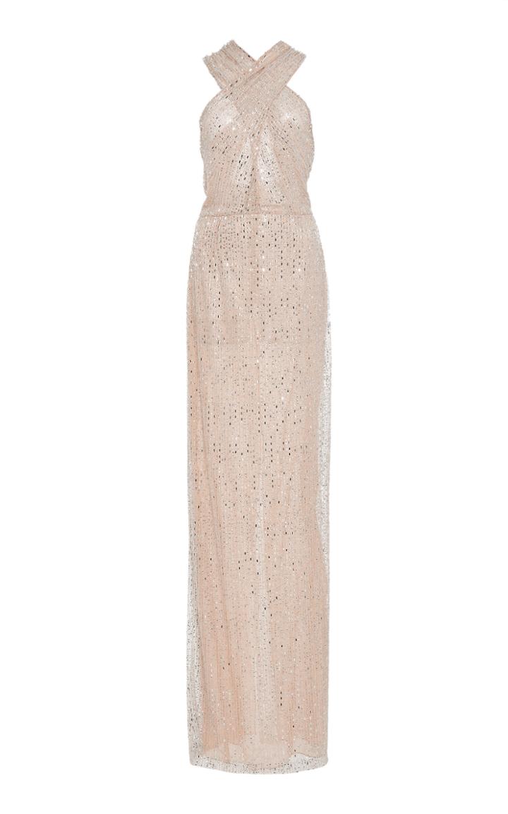 Naeem Khan Embellished Tulle Halter Gown