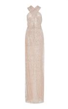 Naeem Khan Embellished Tulle Halter Gown