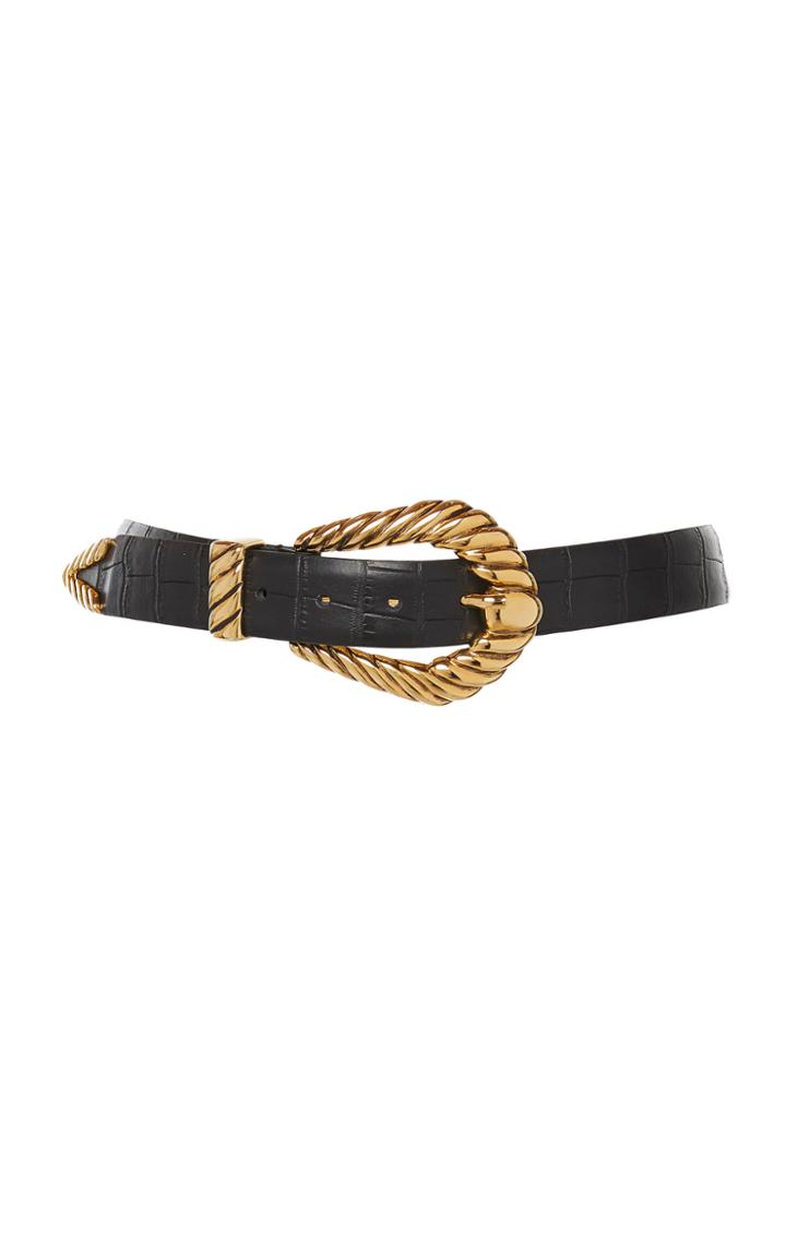 Alberta Ferretti Gold-tone Buckle Croc-effect Leather Belt