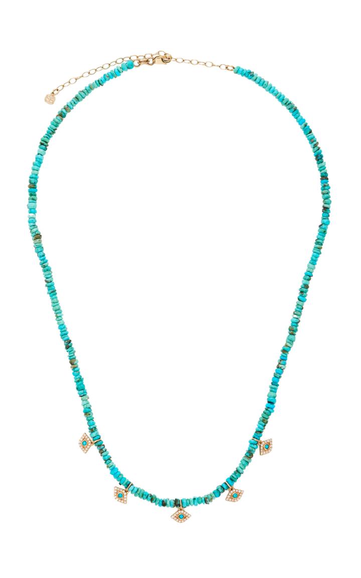 Moda Operandi Sydney Evan 14k Yellow Gold Tiny Bezel Evil Eye Charm & Turquoise Neck