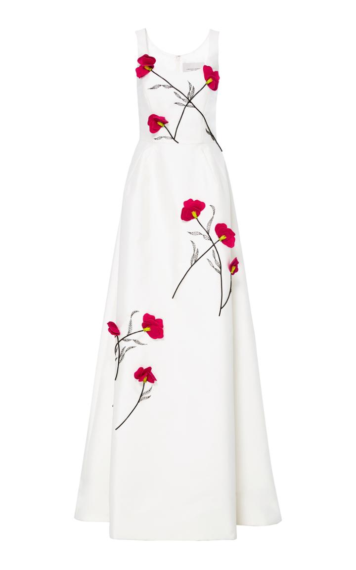 Carolina Herrera Flower Embroidered Sleeveless Gown