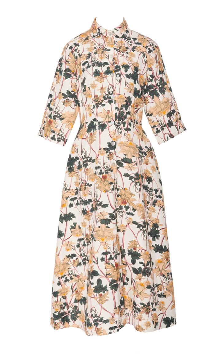 Christine Alcalay Printed Linen Blend Midi Dress