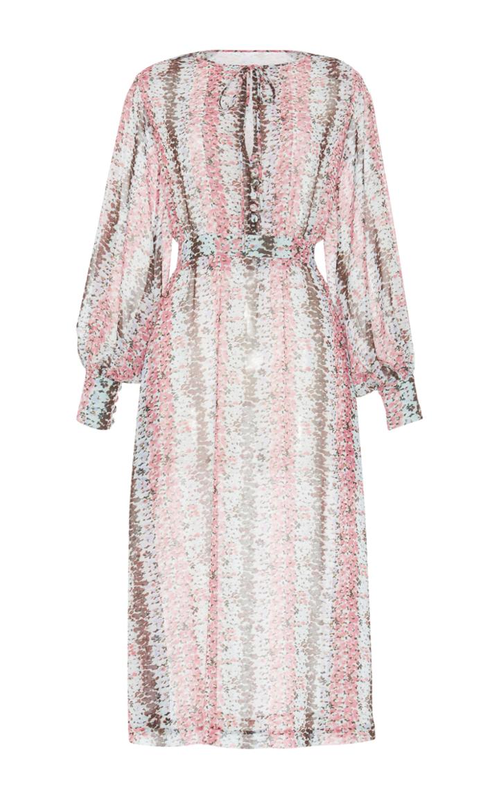Luisa Beccaria Printed Long Sleeve Midi Dress