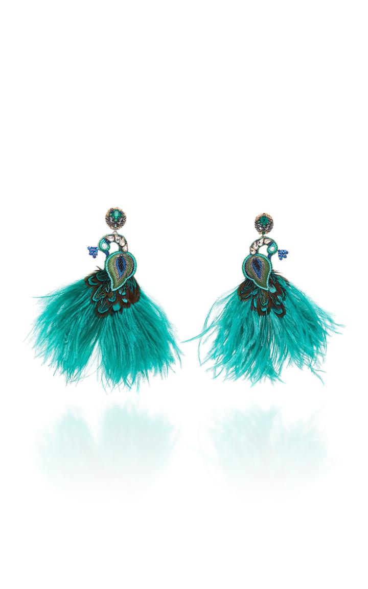 Ranjana Khan Corcovado Feathered Gold-tone Drop Earrings