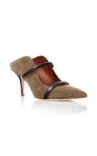 Malone Souliers Maureen Leather-trimmed Chocolate Suede Mules
