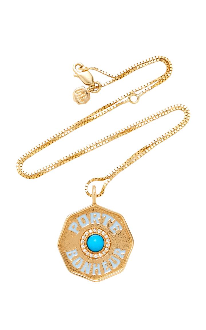 Marlo Laz 14k Yellow Gold And Enamel Je Porte Bonheur Necklace