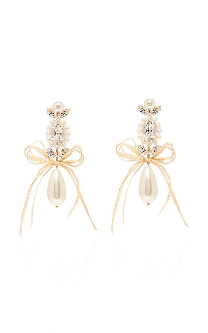 Moda Operandi Simone Rocha Cameo & Pearl Drop Earrings With Raffia