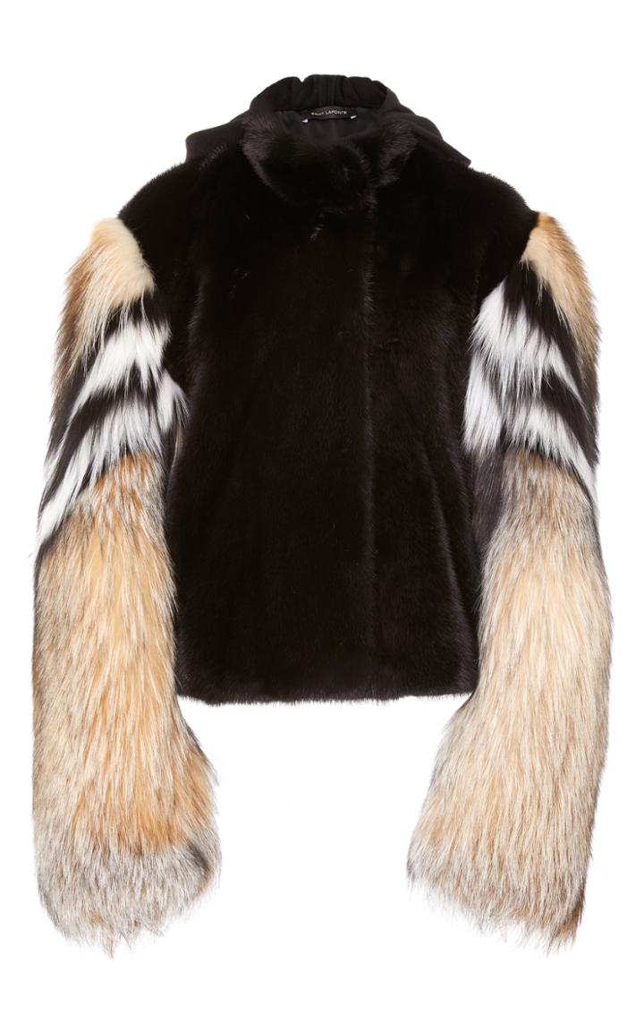 Sally Lapointe Mink & Chevron Smokey Fox Hooded Jacket
