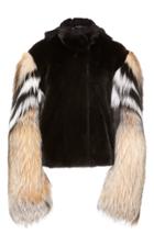 Sally Lapointe Mink & Chevron Smokey Fox Hooded Jacket