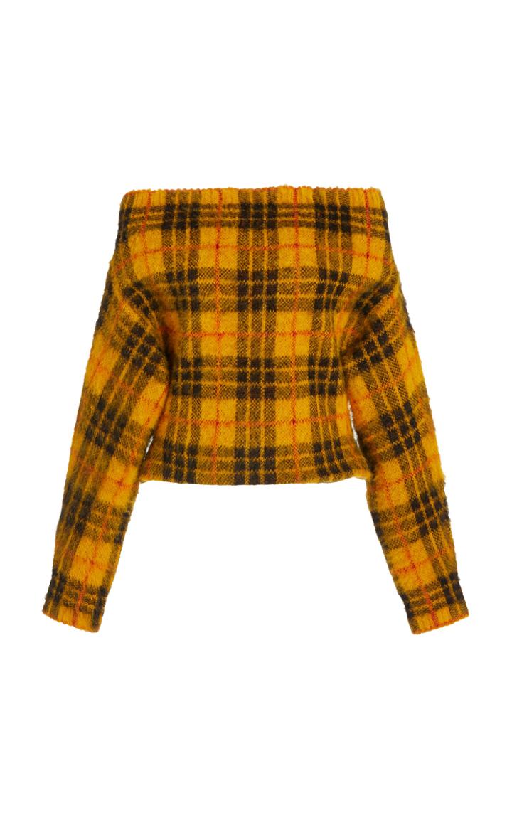 Moda Operandi Monse Tartan Plaid Off-the-shoulder Sweater