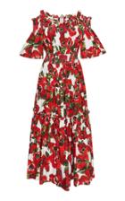 Dolce & Gabbana Floral Off-the-shoulder Poplin Dress